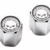 Harley Davidson Valve Stem Caps Skull White On Black, ABS Chrome