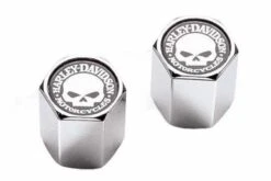 Harley Davidson Valve Stem Caps Skull White On Black, ABS Chrome