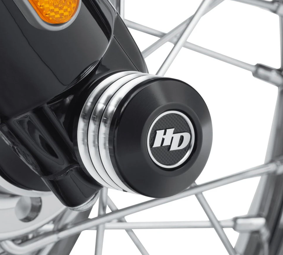 Harley Davidson Front Axle Nut Covers Defiance Black Cut – Bild 2