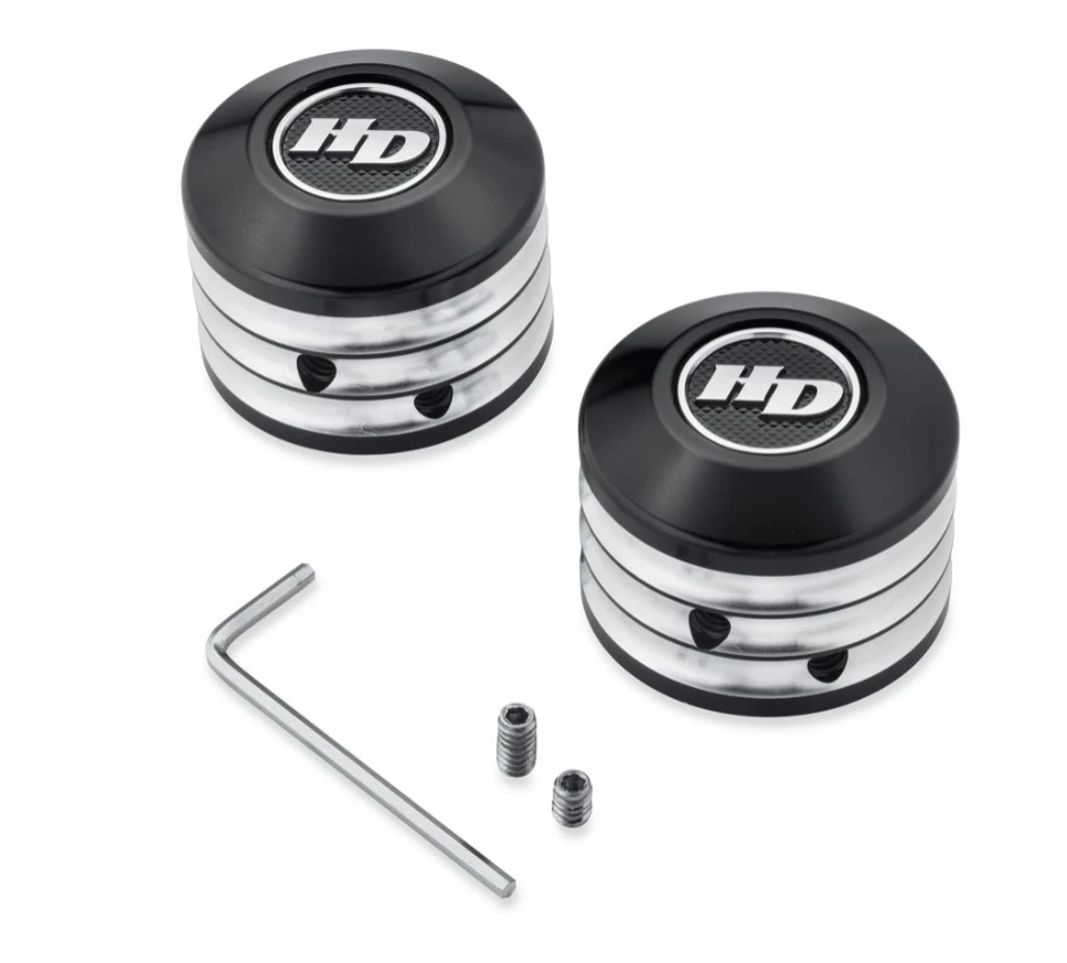Harley Davidson Front Axle Nut Covers Defiance Black Cut