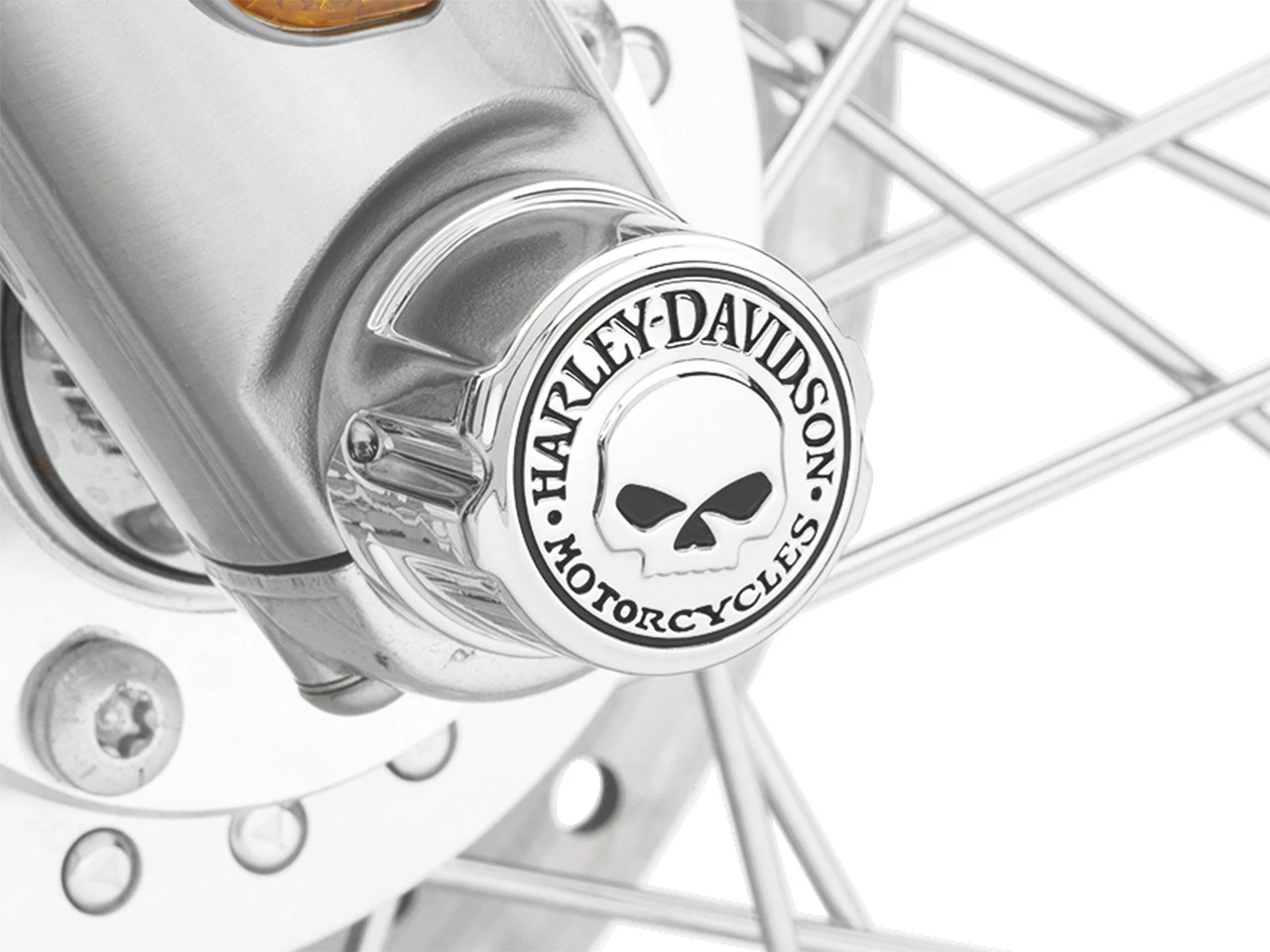 Harley Davidson Front Axle Nut Cover Kit Willie G Skull Chrome – Bild 2